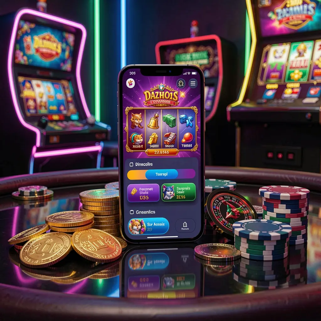 Dasbor kasino seluler N9N9 di ponsel pintar menampilkan antarmuka permainan berwarna-warni dengan koin emas dan chip poker di atas meja mengilap di bawah pencahayaan neon yang elegan Dasbor kasino seluler N9N9 di ponsel pintar menampilkan antarmuka permainan berwarna-warni dengan koin emas dan chip poker di atas meja mengilap di bawah pencahayaan neon yang elegan